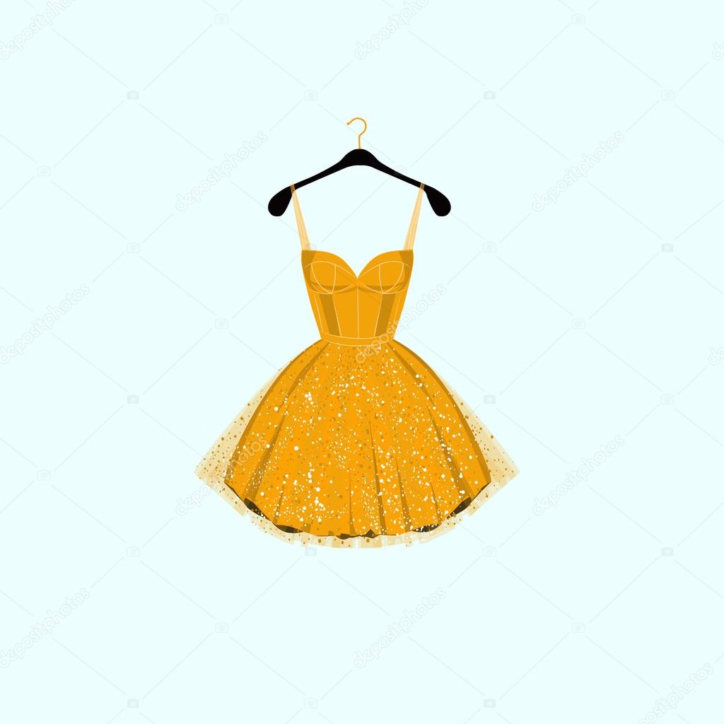 Yellow and golden party dress.Vector illustration. Illustration 