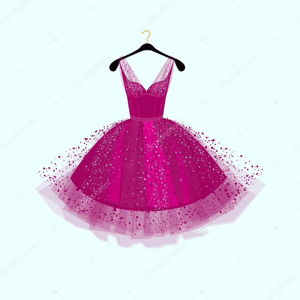 Purple Party dress.Vector illustration