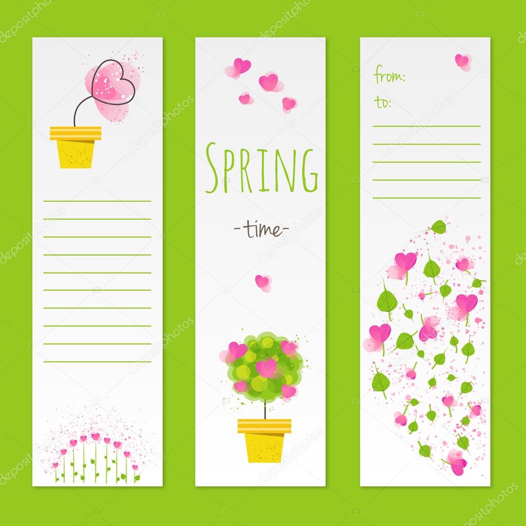 Spring style gift cards with flowers. Stock vector illustration