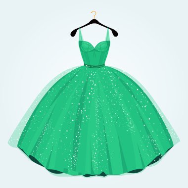Yeşil elbise askı üzerinde özel olay için. Parti elbise. Vektör çizim