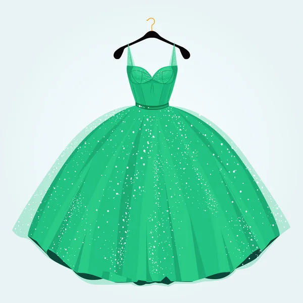 Vestido verde de evento especial no cabide. Festa dress.Vector ilustração — Vetor de Stock