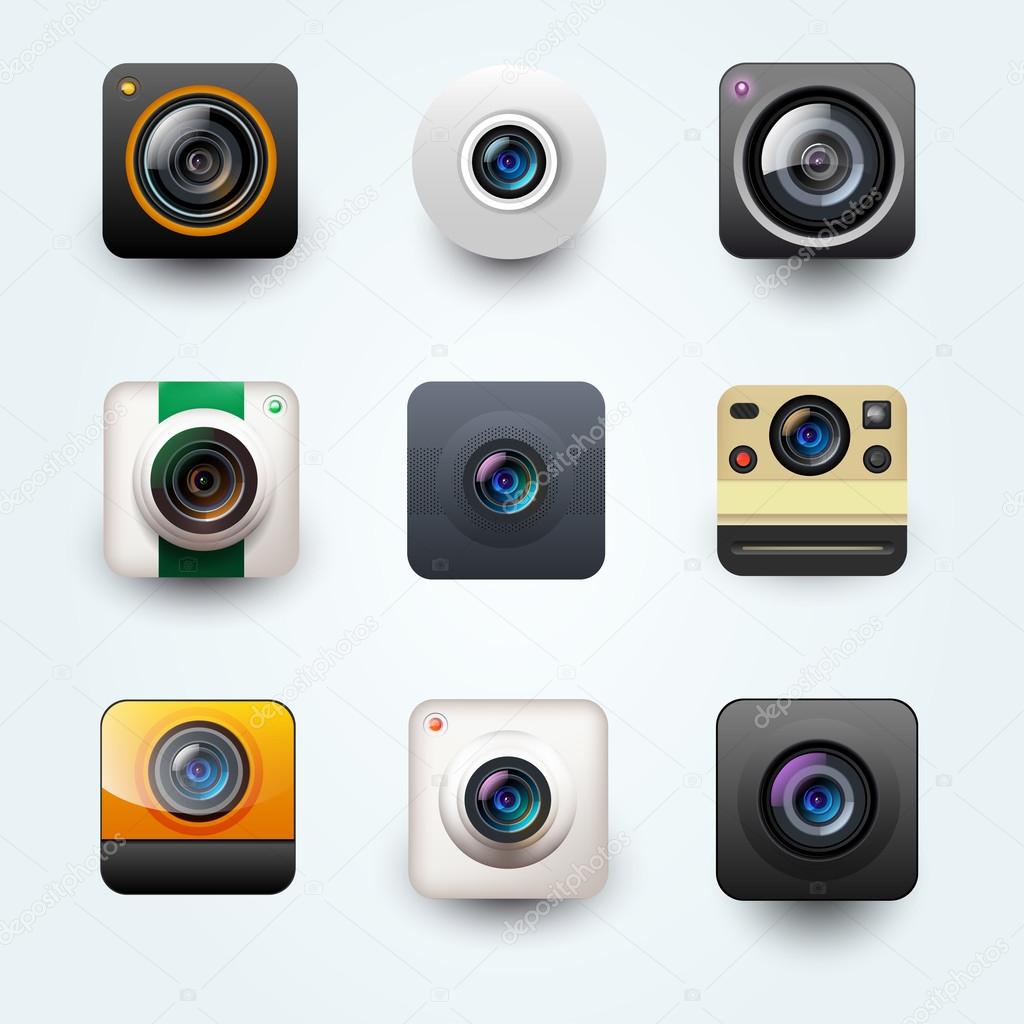 Set of photo camera icon. Vector user interface camera icon 