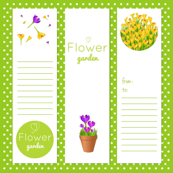 Set of vector tags with garden flowers.Gift tags and notes. Stock vector illustration.Note paper — Stock Vector