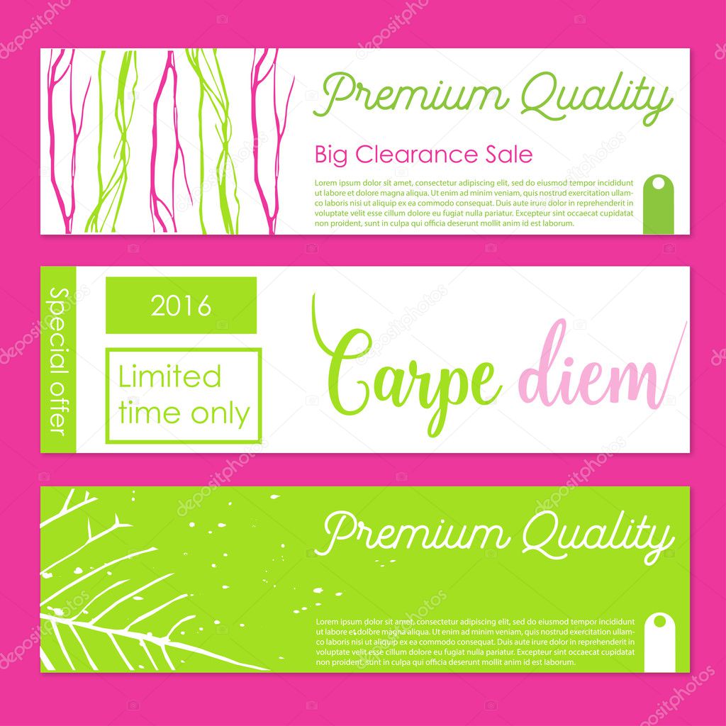Set of vector banners with organic decor.Gift banner sale cards
