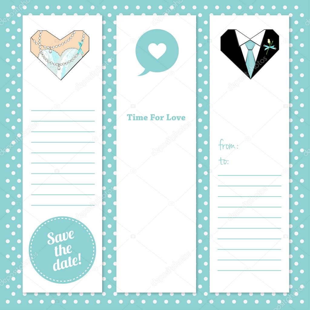 Set of vector tags for wedding or Prom party invitation.Gift tags and notes. Stock vector illustration. Hearts illustration,printable for wedding invitations and cards.Groom and Bride hearts.
