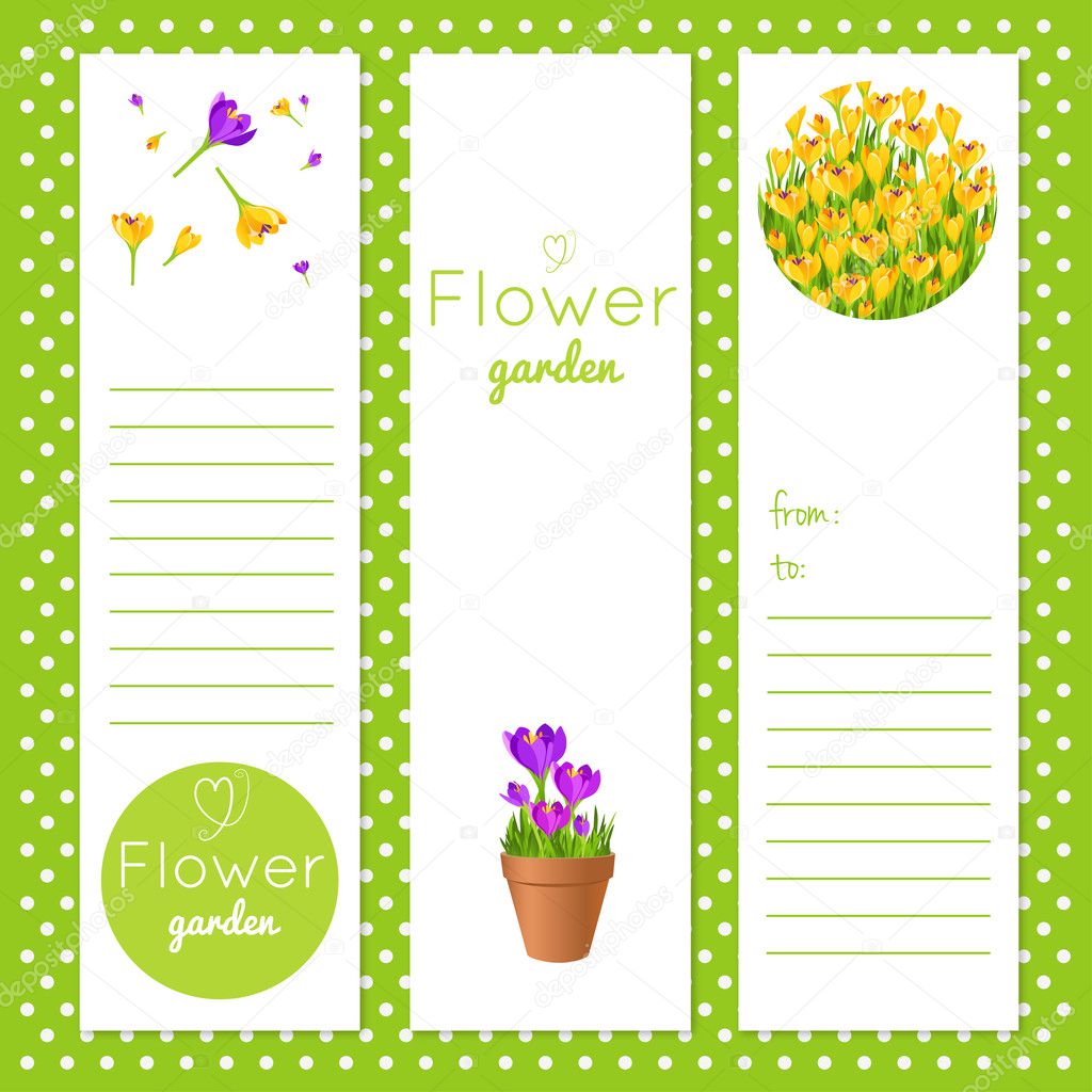 Set of vector tags with garden flowers.Gift tags and notes. Stock vector illustration.Note paper