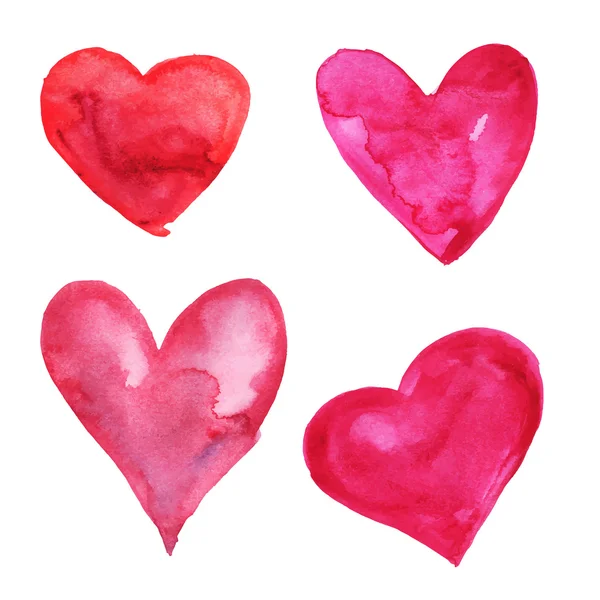 Set of watercolor hand painted Valentine hearts