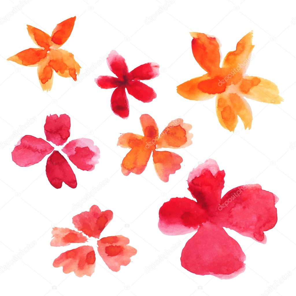 Set of watercolor flower drops for doodles and cards