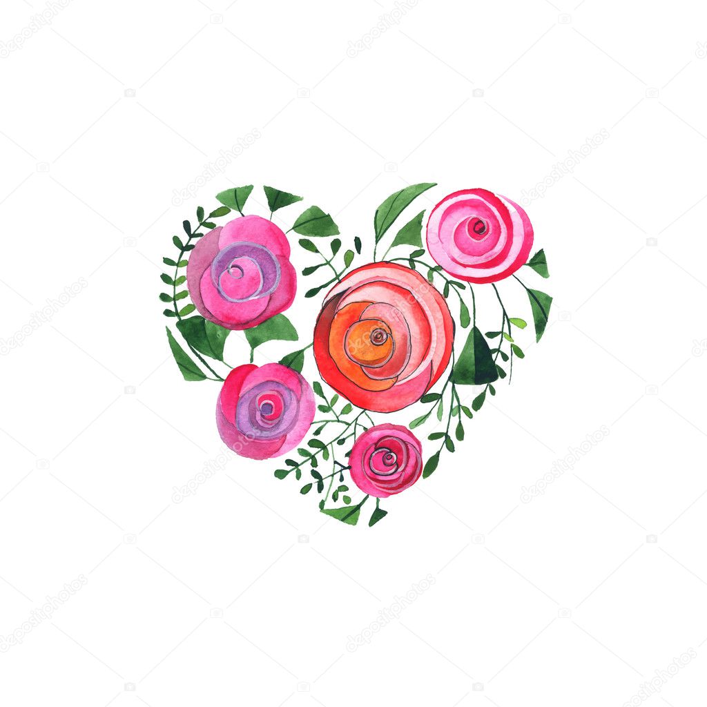 Watercolor vector floral heart