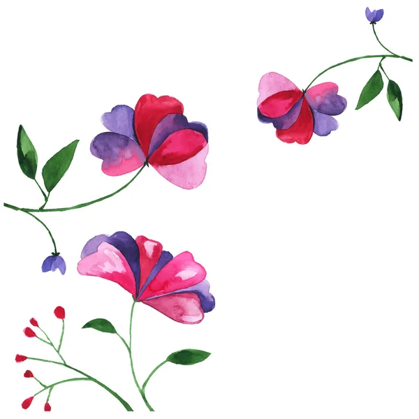 Aquarell-Doodle mit rosa Blüten — Stockvektor