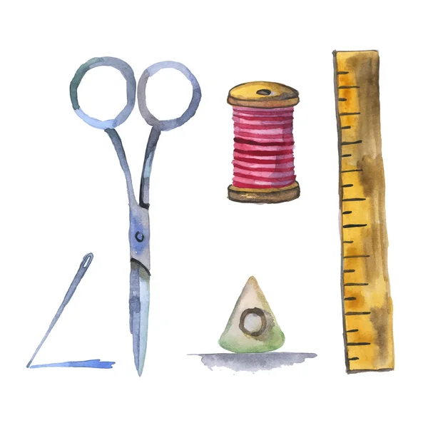 Suluboya vektör dikiş malzemeleri seti
