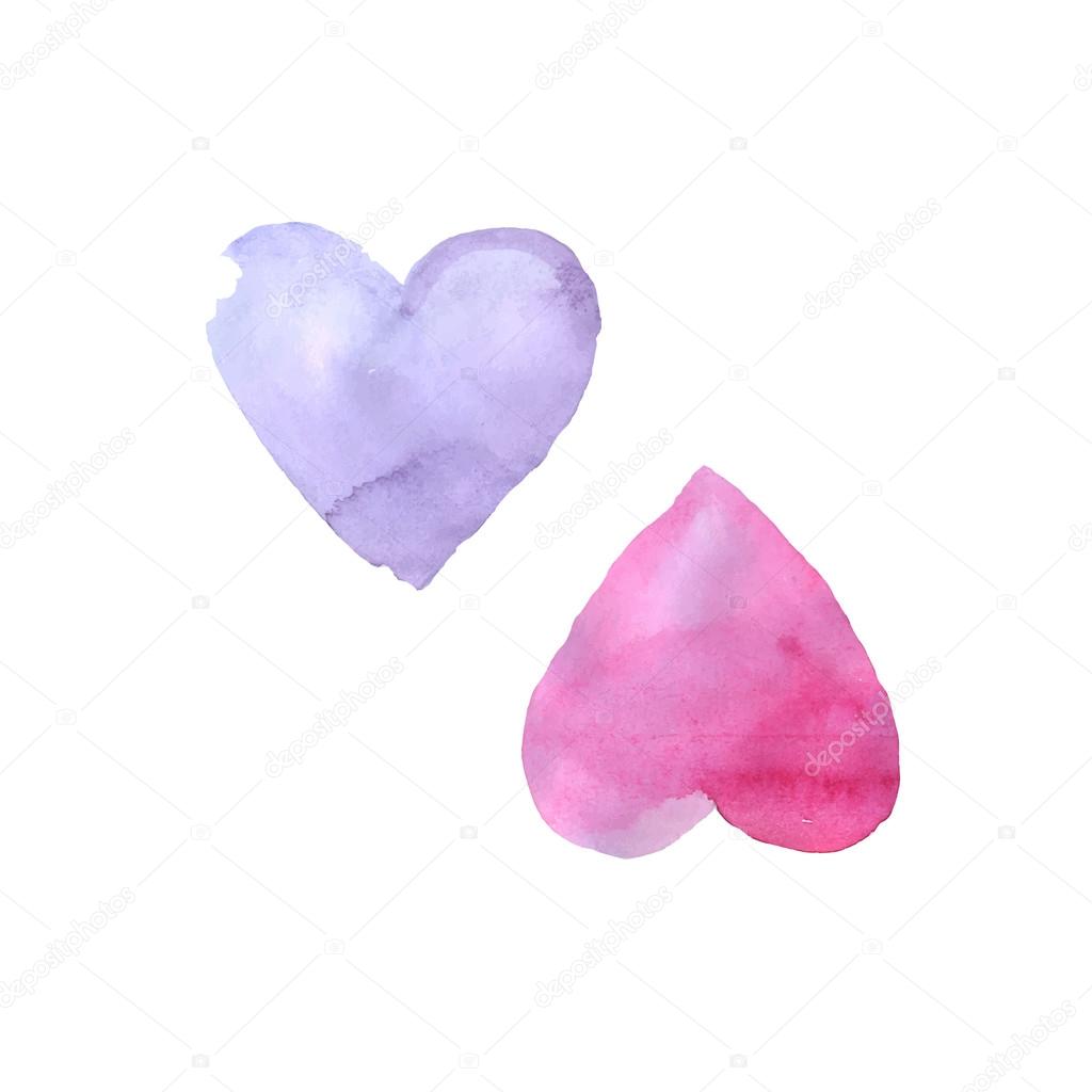 Set of watercolor hand painted vector hearts