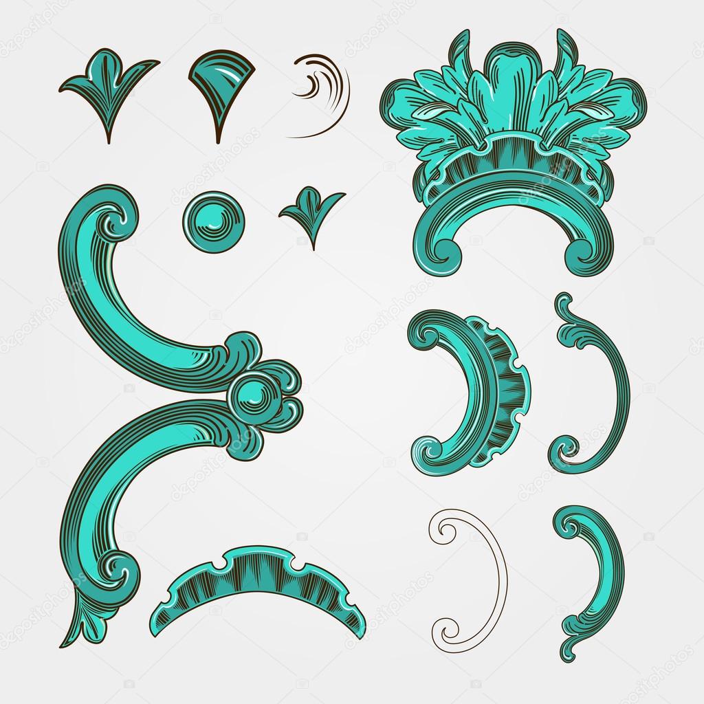 Vector element set with waves. Deco element for cards and greeting invitations.