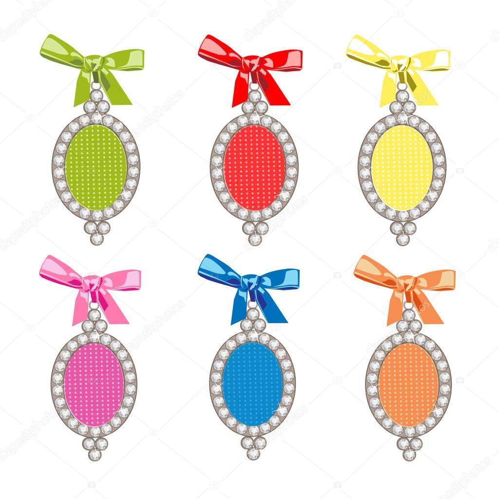 Set of vector glamorous charms. Vector illustration with bows and diamonds