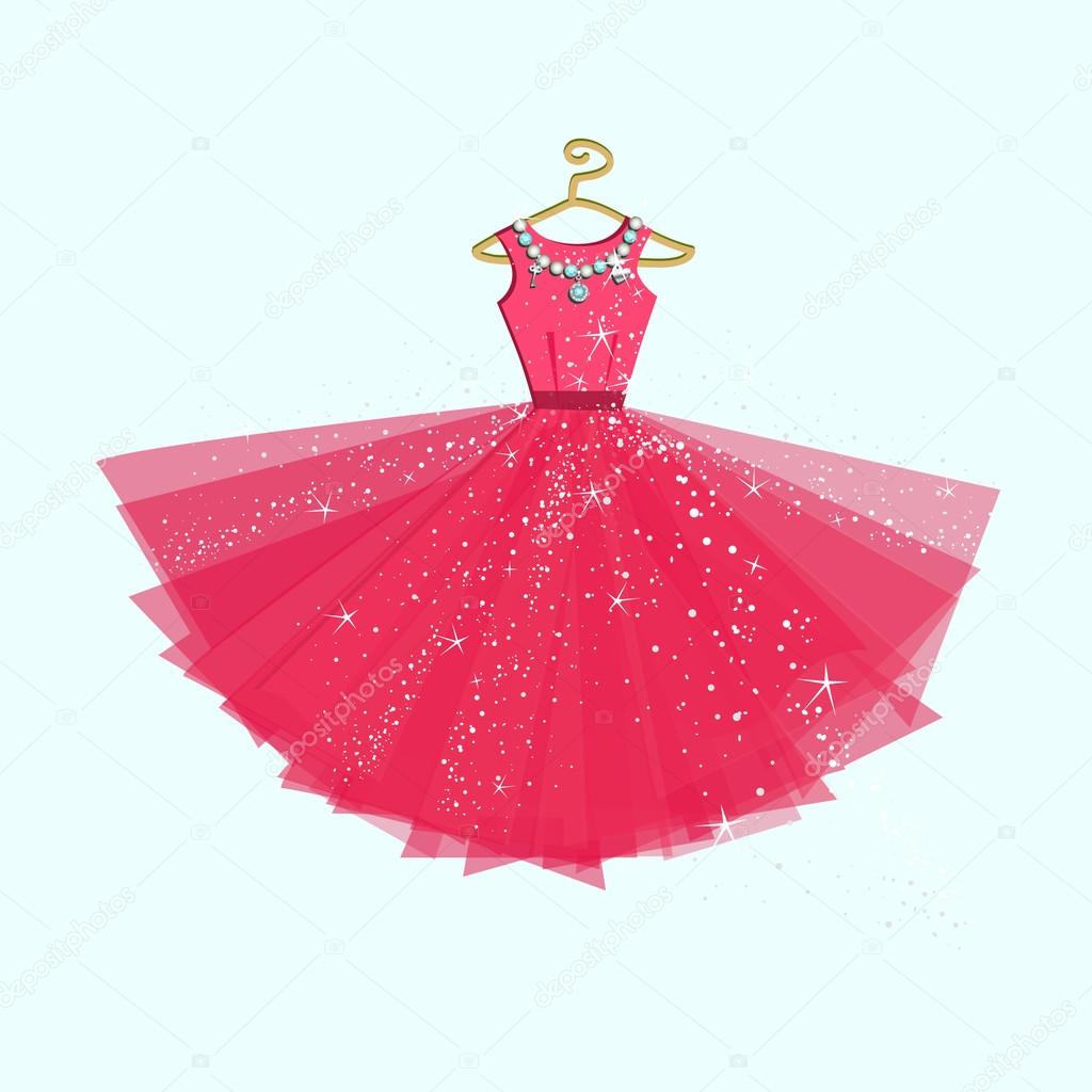 Party pink dress.Vector illustration