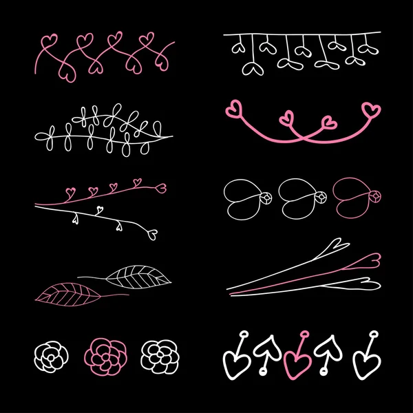 Conjunto de elementos del corazón dibujados a mano para la tarjeta de San Valentín. Ilustración vectorial — Vector de stock