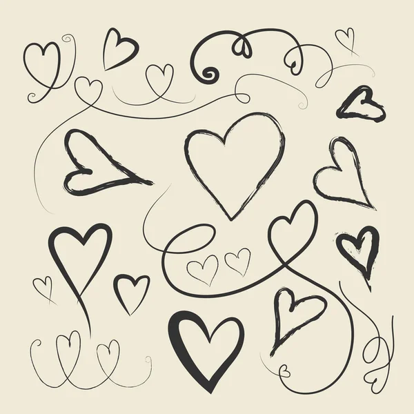 Conjunto de corazones dibujados a mano vector. Ilustración vectorial — Archivo Imágenes Vectoriales