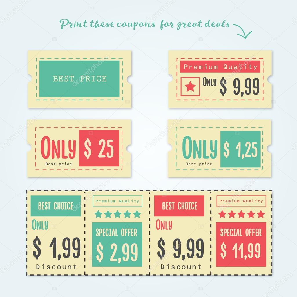 Set of Coupon, offers and promotions vector illustration.