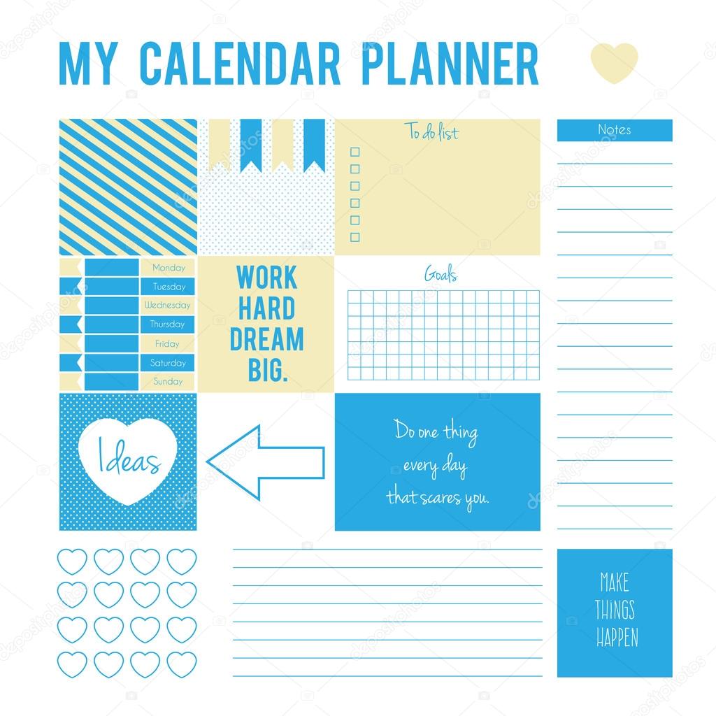 Planner page with stickers,printable files. Vector printable boxes,half boxes,motivation quotes, in flat colors for planners, Printable to do pages for life planner.