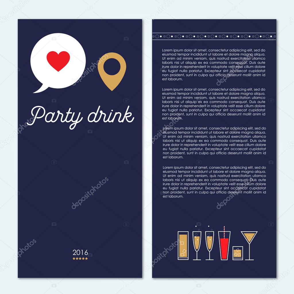 Drinks and cocktails party bar brochure. Vector illustration
