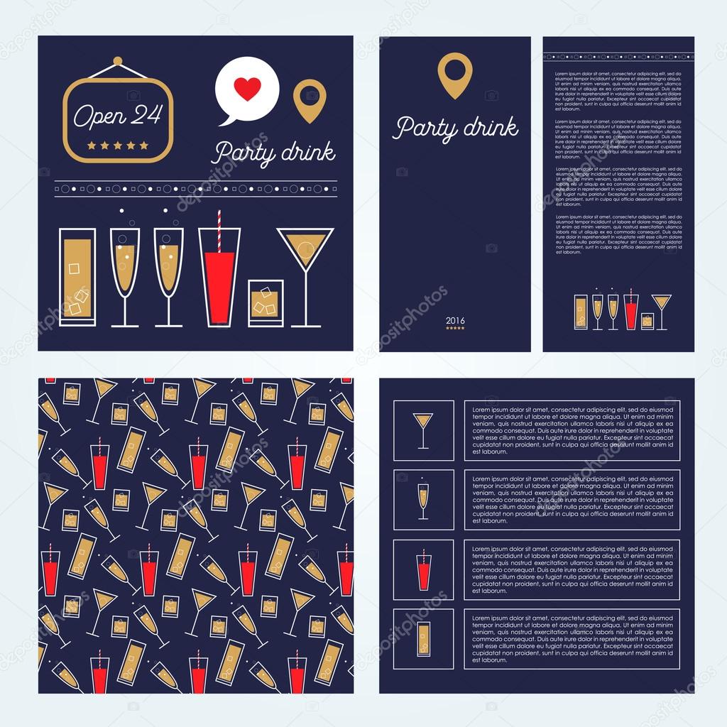 Set of vector menu designs.Drinks and cocktails party bar illustration set