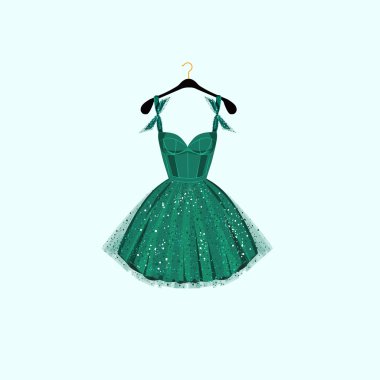 Yeşil parti elbise. Vektör çizim