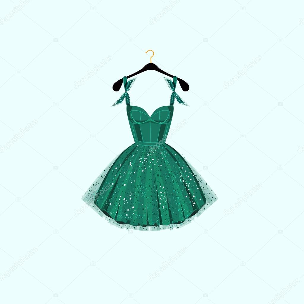 Green party dress. Vector illustration