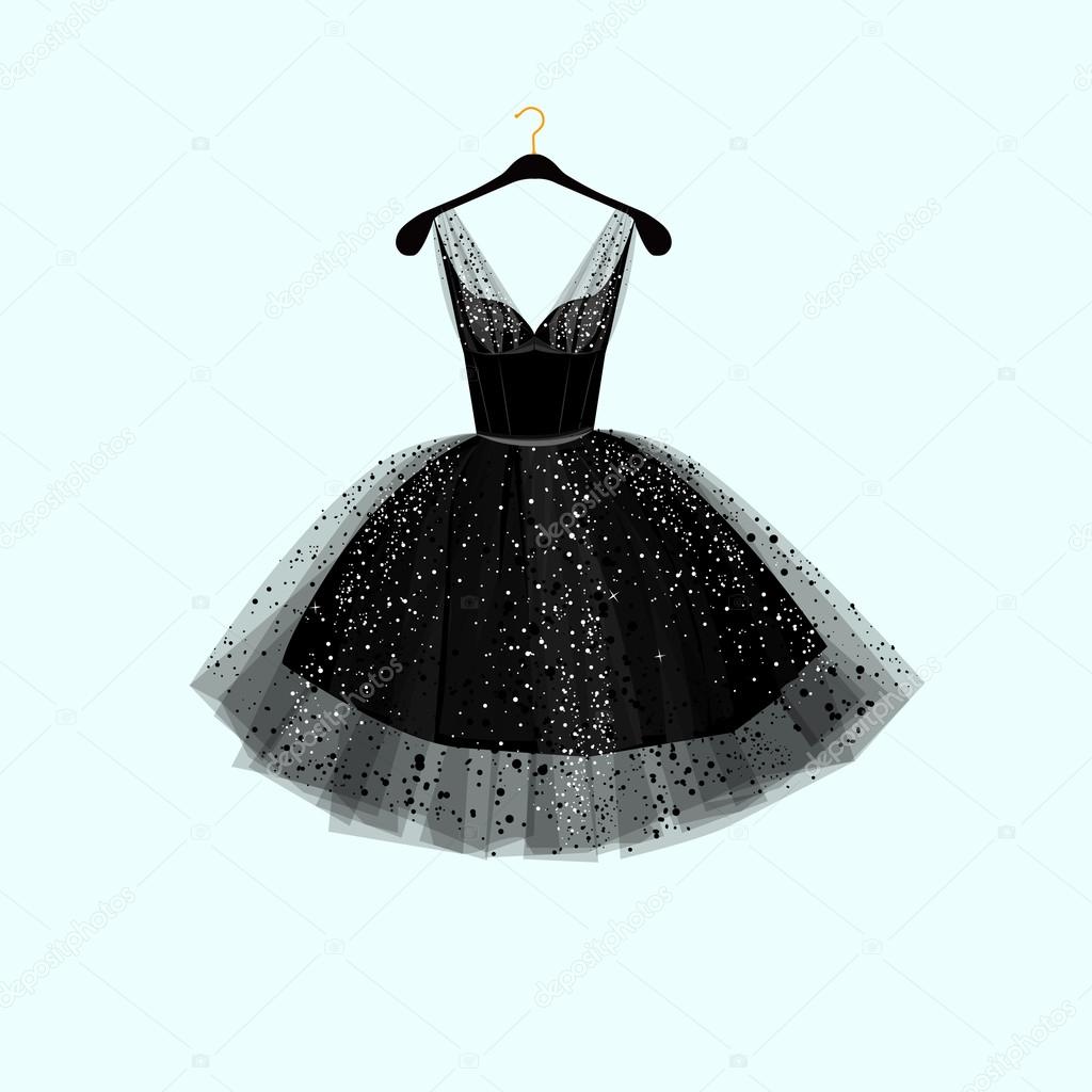 Little black dress. Party dress. Vector illustration