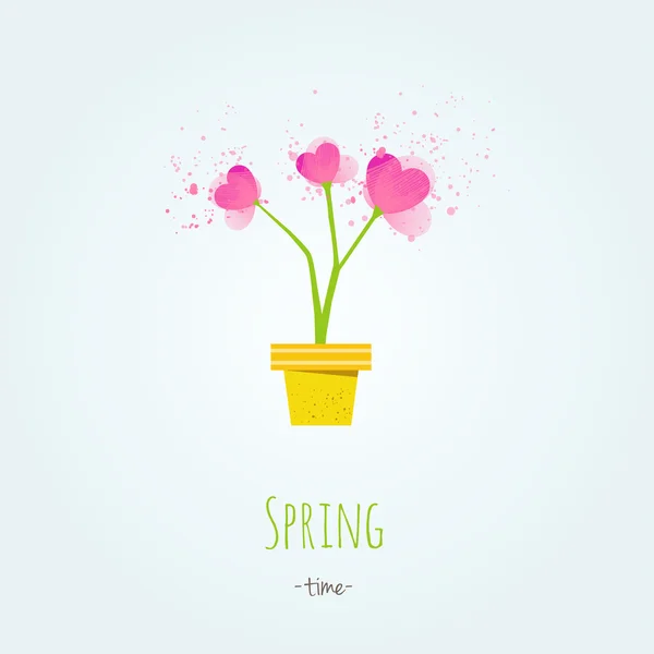 鍋に春の花。ベクトル図 — ストックベクタ