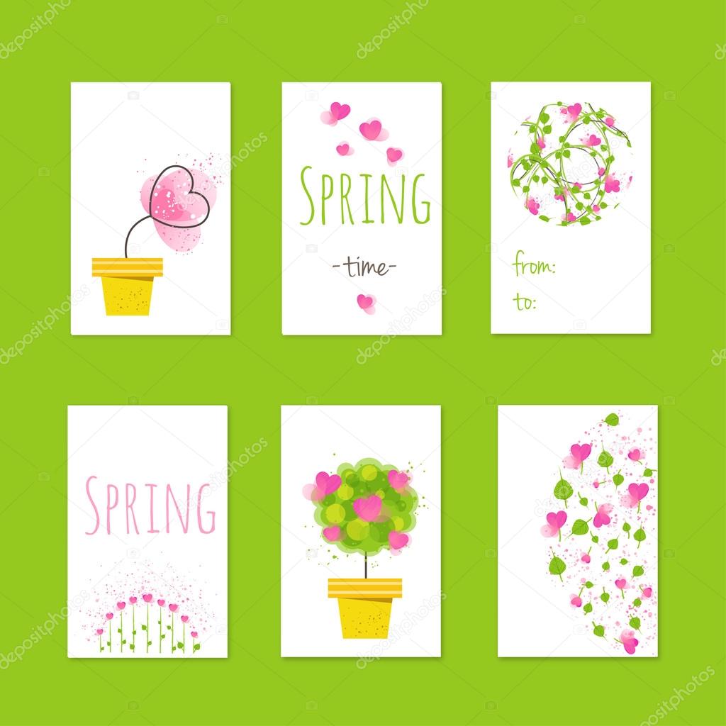 Spring style gift tags and cards with flowers. Stock vector illustration