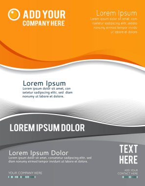 Dergi veya broşür, vektör tasarımı düz dalga eğrisi çizgileri ve daireler. Soyut arkaplan.