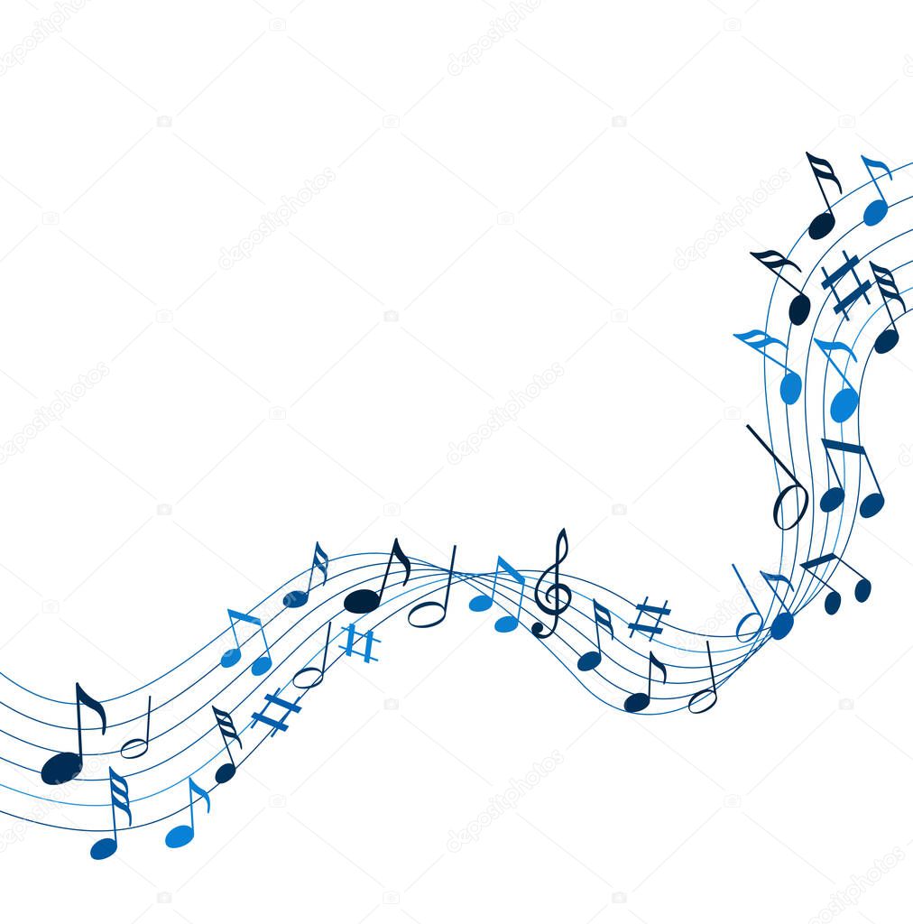 Blue music notes on a solide white background