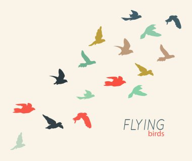 Uçan kuşların geçmişe dönük siluetleri, vektör illüstrasyonu