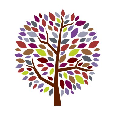 Beyaz arkaplanda izole edilmiş renkli ağaç, Vektör illüstrasyonu