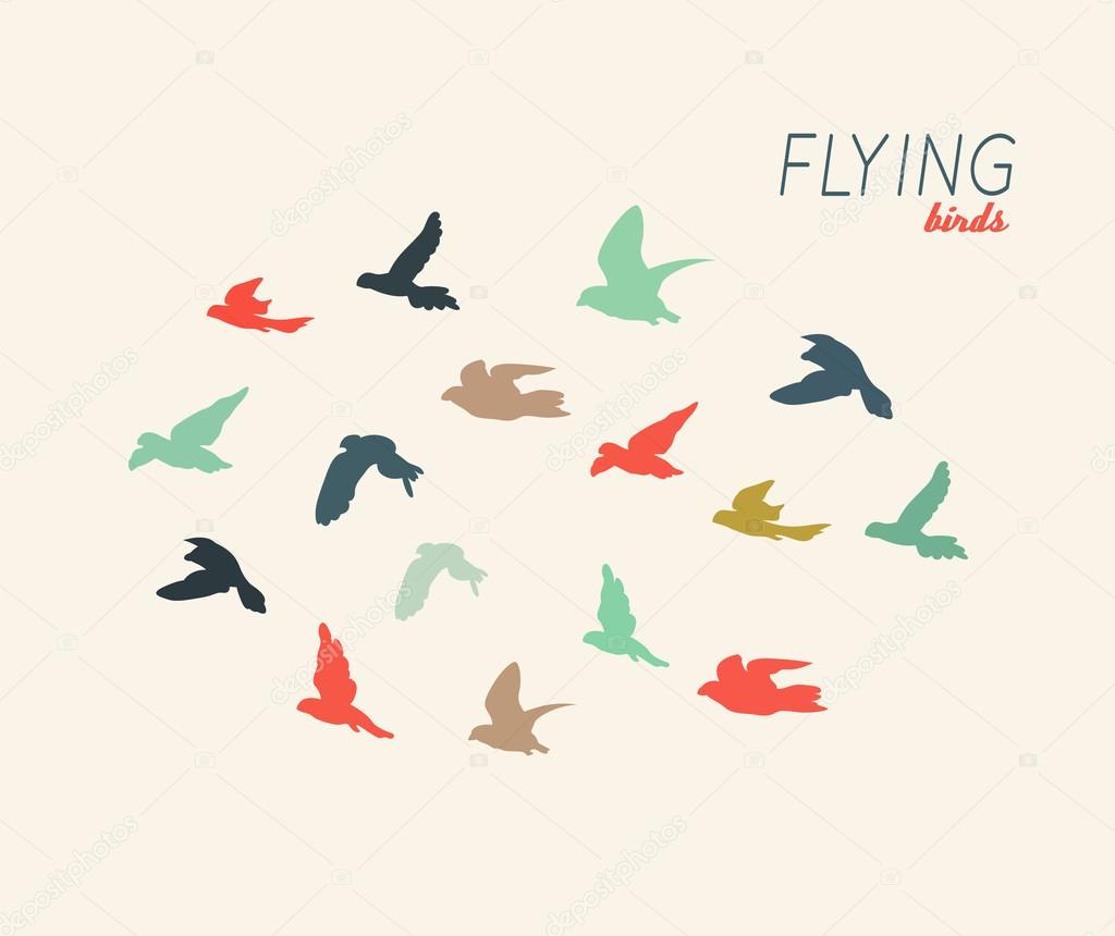Retro silhouettes of flying birds