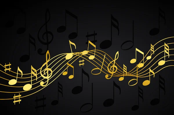 Peelable siyah zemin üzerine altın müzik notlar