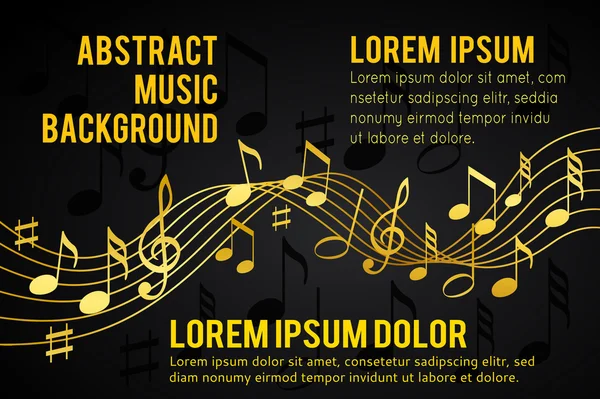 Notas de música dorada sobre un fondo negro sólido — Vector de stock