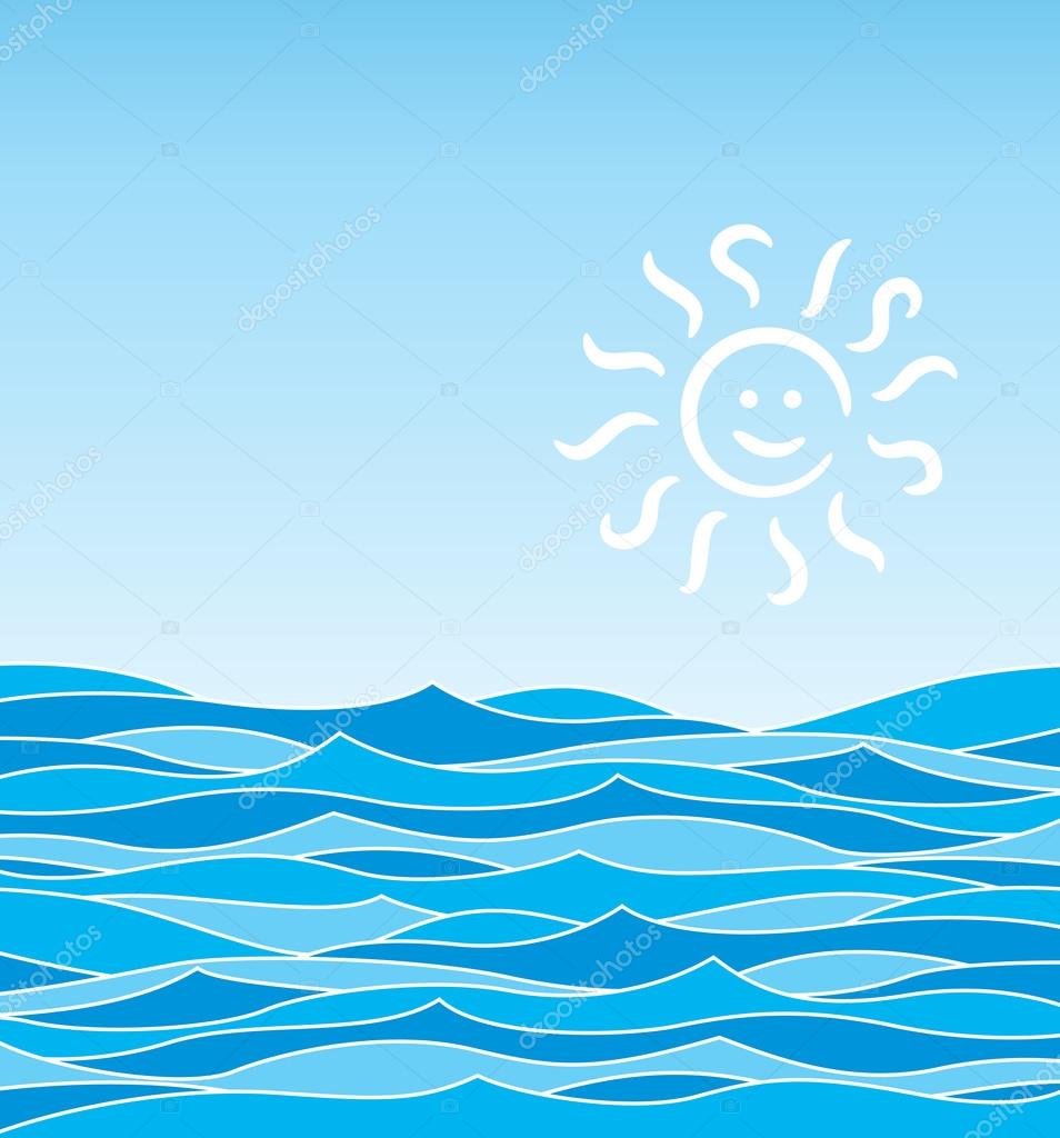 Concetto di viaggio di vacanza di mare Disegno delle onde del mare e del sole Illustrazione di vettore — Vettoriali di igordudas