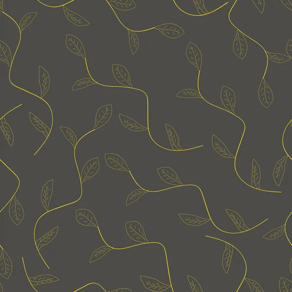 黄枝的无缝花纹 叶在灰色背景上 — 图库矢量图片