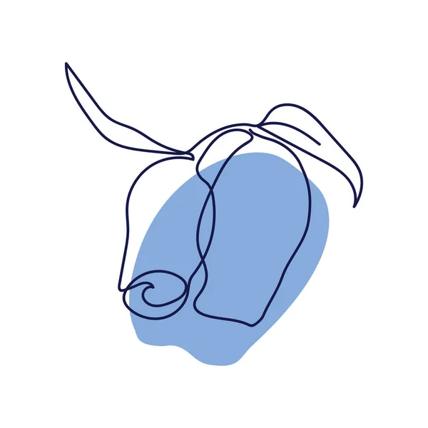 Yapraklı iki hanımeli böğürtlen, beyaz arka planda mavi bir noktaya karşı tek bir çizgiden çekilir.