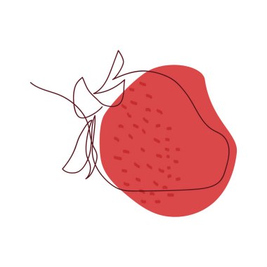 Beyaz arkaplan üzerinde kırmızı nokta arkaplanı üzerine çilek çizilmiş katı çizgi