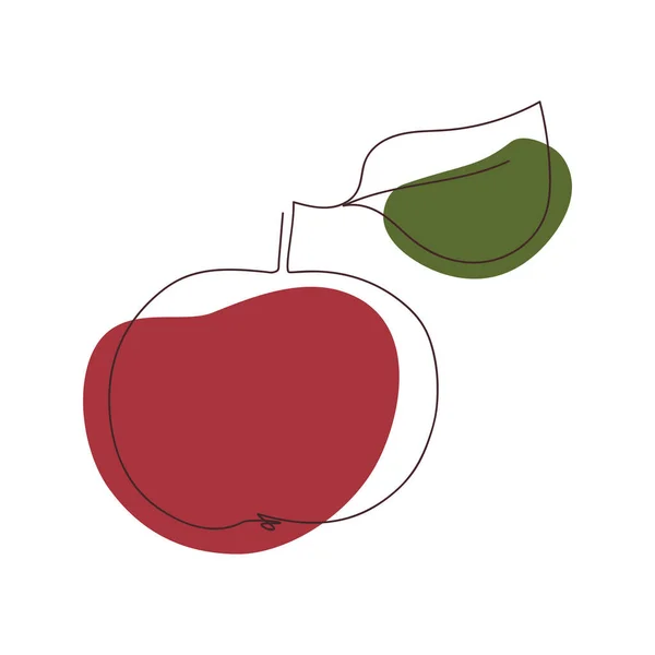 Ein Apfel Mit Einem Blatt Wird Mit Einer Durchgehenden Linie — Stockvektor