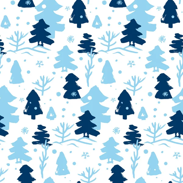 Padrão de inverno sem costura com árvores de Natal azuis e azuis — Vetor de Stock