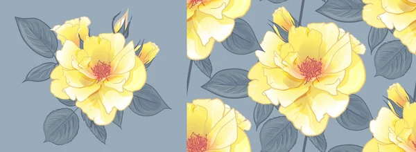 SEAMLESS PATTERN WITH YELLOW ROSES і букет жовтих троянд — стоковий вектор