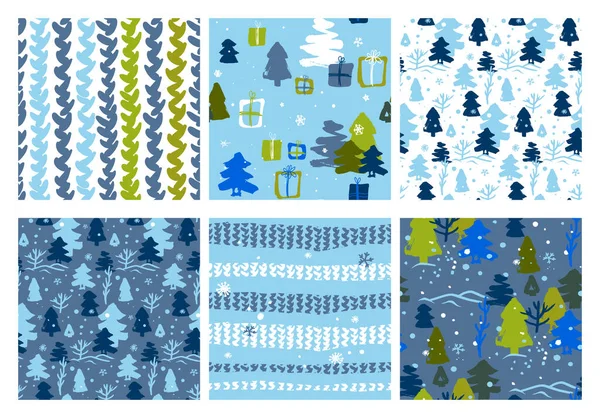 Noel ağaçlı, mavi gölgeli çocuklar için Noel desenleri ve örülmüş, pürüzsüz bir desen. 