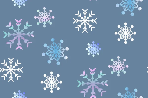 Seamless Winter Pattern Snowflakes Painted Watercolor Blue Background Surface Design — Stock Photo, Image