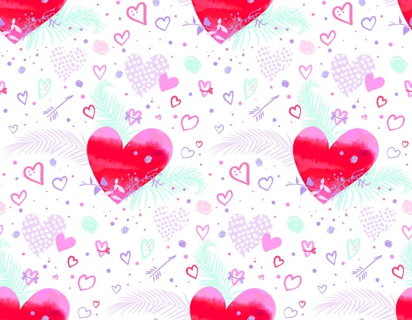Cute seamless pattern for Valentine is day with pink hearts — Stock Vector