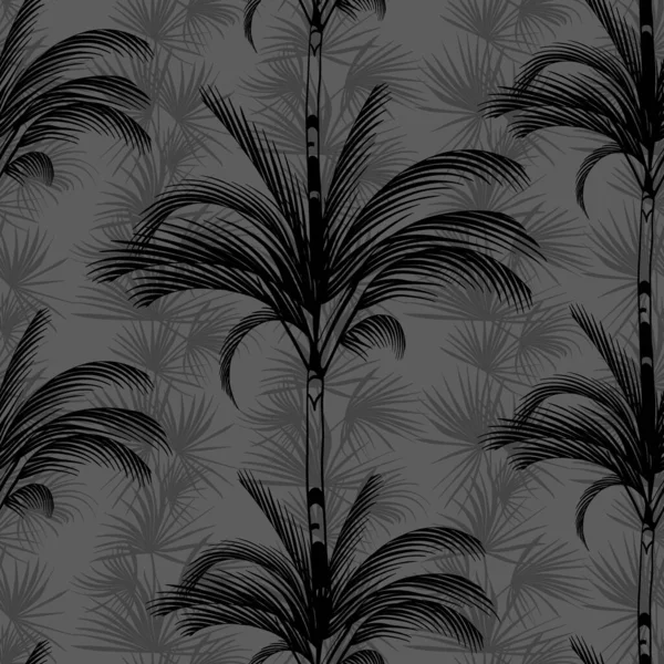 Motif Gris Tropical Avec Des Silhouettes Palmiers Sur Fond — Image vectorielle