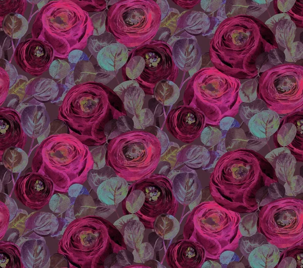 retro suluboya çiçek desenli pembe gül çiçekleri