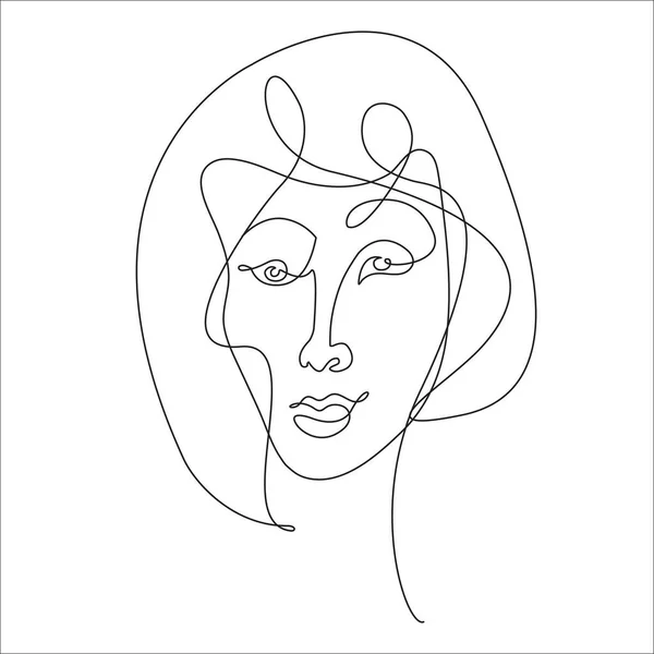 Portrait moderne d'une fille dans une ligne avec des éléments dans le vecteur — Image vectorielle
